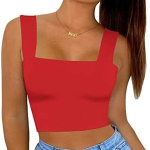 Red Square Neck Crop Top